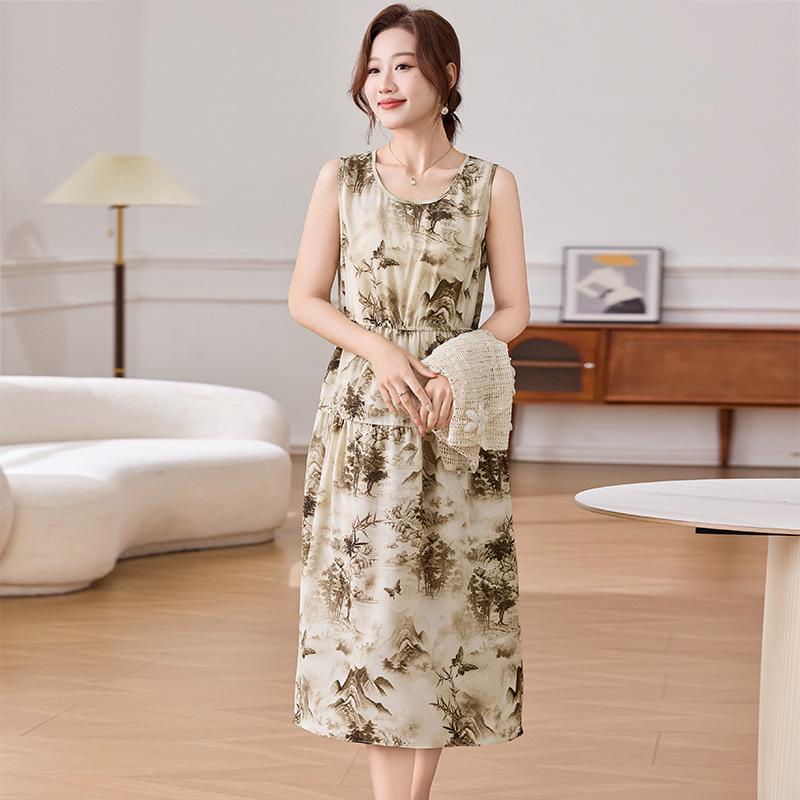 Elegant Floral Summer Dress for Middle-Aged and Elderly Women
