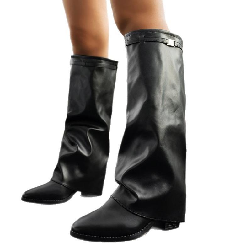 New Women's Shoes: Pointed-toe Thigh-high Straight Thigh-high Boots, Plus-size Chunk-heeled Women's Boots