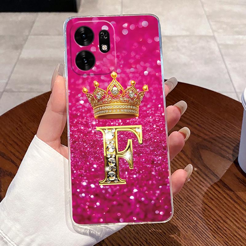 Fashion Initial Letter Crown Couple Case For Honor Play 60A 5G / Honor X6d 5G Transparent TPU Silicone Shockproof Soft Casing