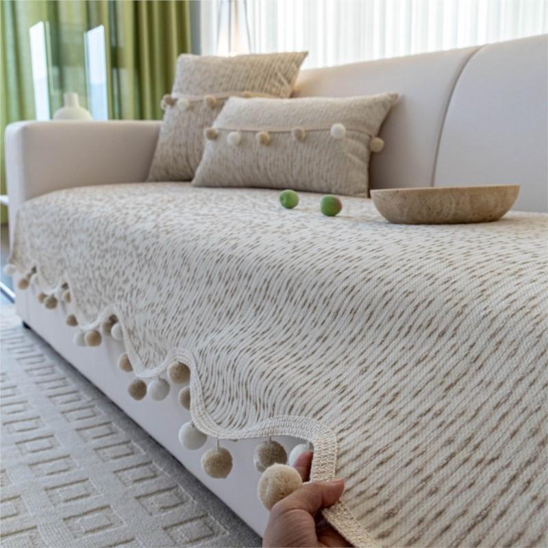 Solid Sofa Cushion Cover Mats Non-Slip  Autumn Sofa Protector Arc Edge Soft Anti-Skid Living Room Chenille Sofa Cushion Mats
