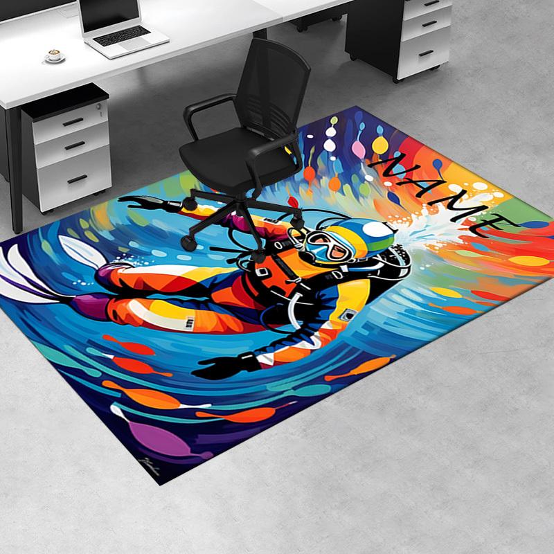 Diver, Colorful, Underwater Office Carpet Soft Polyester Entrance Carpet Washable Non slip Machine W