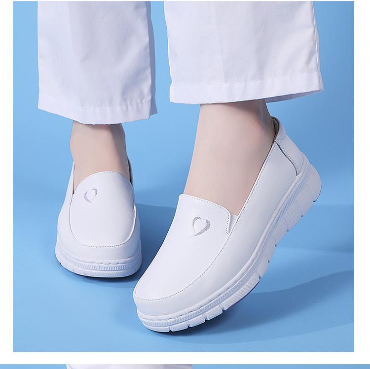 Women's Genuine Leather Breathable Non-Slip Nurse Shoes - Soft Sole, Hollow Design for Autumn