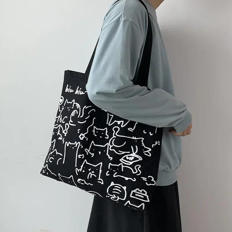Art Design Cute Animals Printed Handbag Shoulder Bag, Literary Retro Canvas Tote Bags for Women Daily Use Work, Shopping School