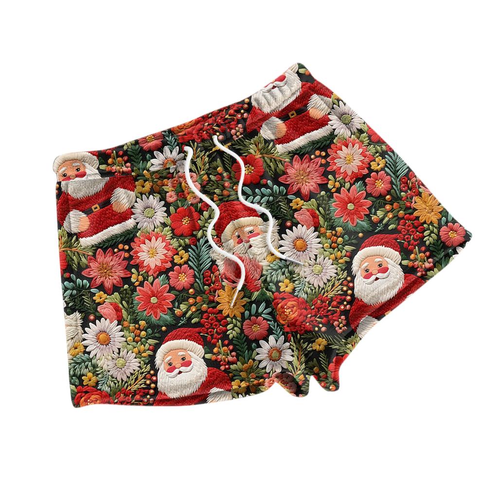 Women's Fashionable Loose-Fit Pajama Shorts With Fleece Christmas Print Casual Pants