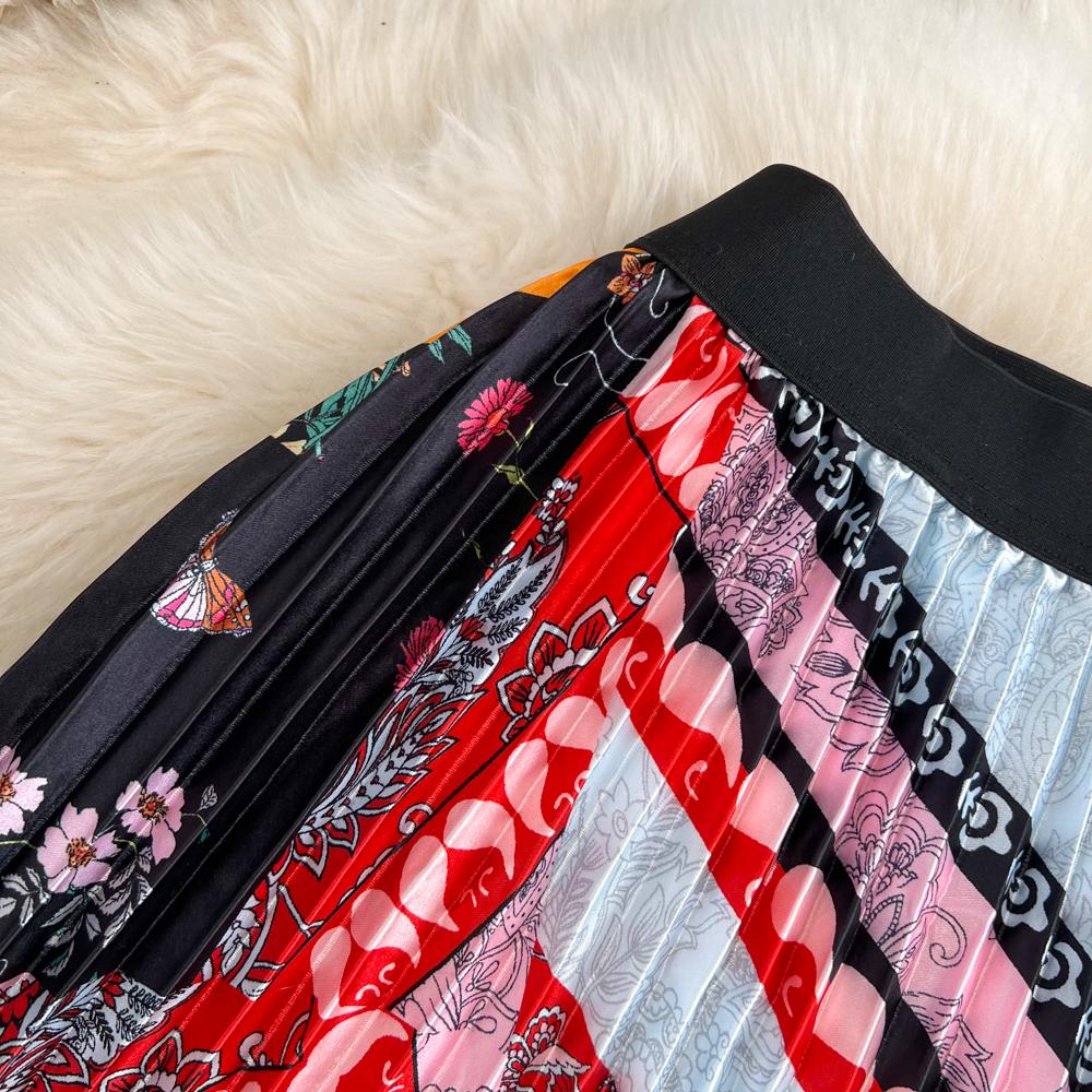 Jupe d'été taille haute slim mi-longue au-dessus du genou imprimée A-line plissée taille élastique jupe ample