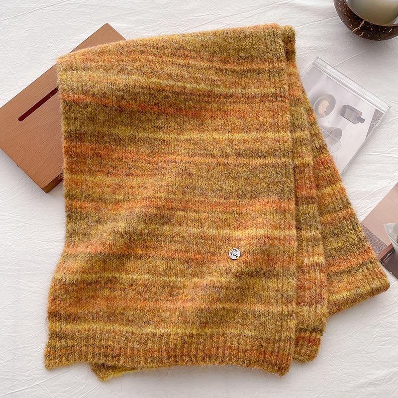 Blue Soft Waxy Wool Knitted Scarf Men's and Women's Autumn and Winter Warm Wool Scarf Cold Protection Cervical Spine