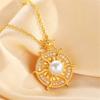 Lyxig Dam Kristall Vit Zirkonsten Hänge Halsband Vintage Guld Färg Bröllop För Kvinnor