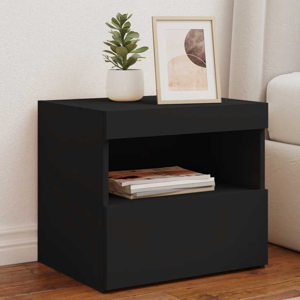 Nightstand with LED Lights Black 50 X 40 X 45 Cm