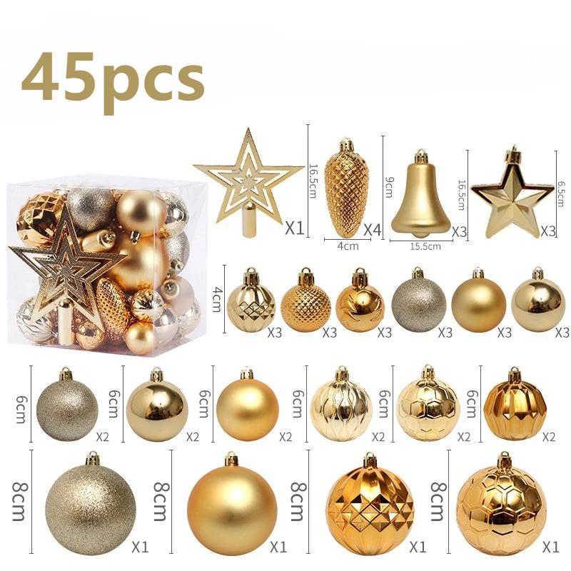 

45Pcs Christmas Sphere Set Luxury Xmas Tree Ornaments Treetop Stars Xmas Sphere Decoration Christmas Latest Year Wedding Supplies 4-8cm