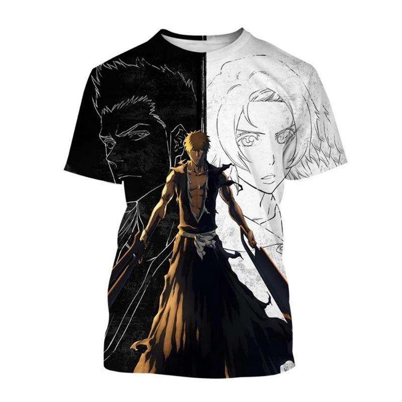 Hot sale Summer Kurosaki Ichigo print T-shirt anime BLEACH fashion o neck short-sleeved men's and women's casual tops kids