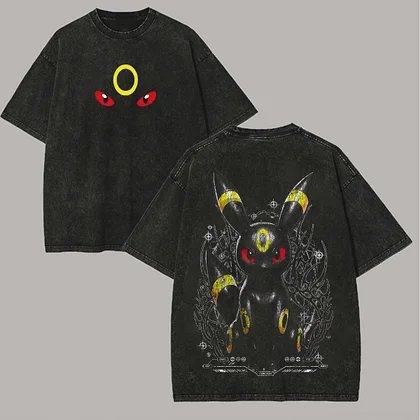 Pokemon Gengar Short Sleeve Tee Anime Washed Vintage Graphic TShirt Man Women Cosplay Casual Tops Summer Yk Streetwear