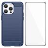 For iPhone 15 Pro Max Case with Screen Film WANLONFENG LS Series Big Lens Hole Brushed Texture TPU Phone Cover
