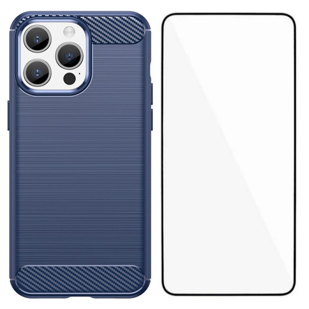 For iPhone 15 Pro Max Case with Screen Film WANLONFENG LS Series Big Lens Hole Brushed Texture TPU Phone Cover
