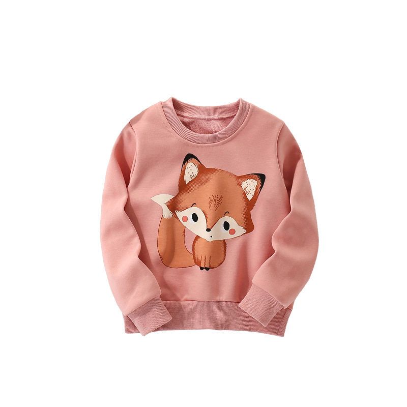 Girls' Sweatshirt, New Autumn Style, European and American Children's Pink Fox Long-Sleeved Bottoming Shirt, Beautiful and Cute Little Girl's Top