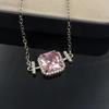 Classic Princess Square Bag Pink Diamond Necklace Women's Fashion Trend Network + Collarbone Chain