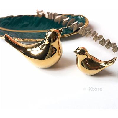 Estatueta de Cerâmica Pássaros da Bênção Dourada para Decoração de Casa | Sala de Estar, Quarto, Mesa de Escritório, Armários - (Pacote de 2, Dourado)