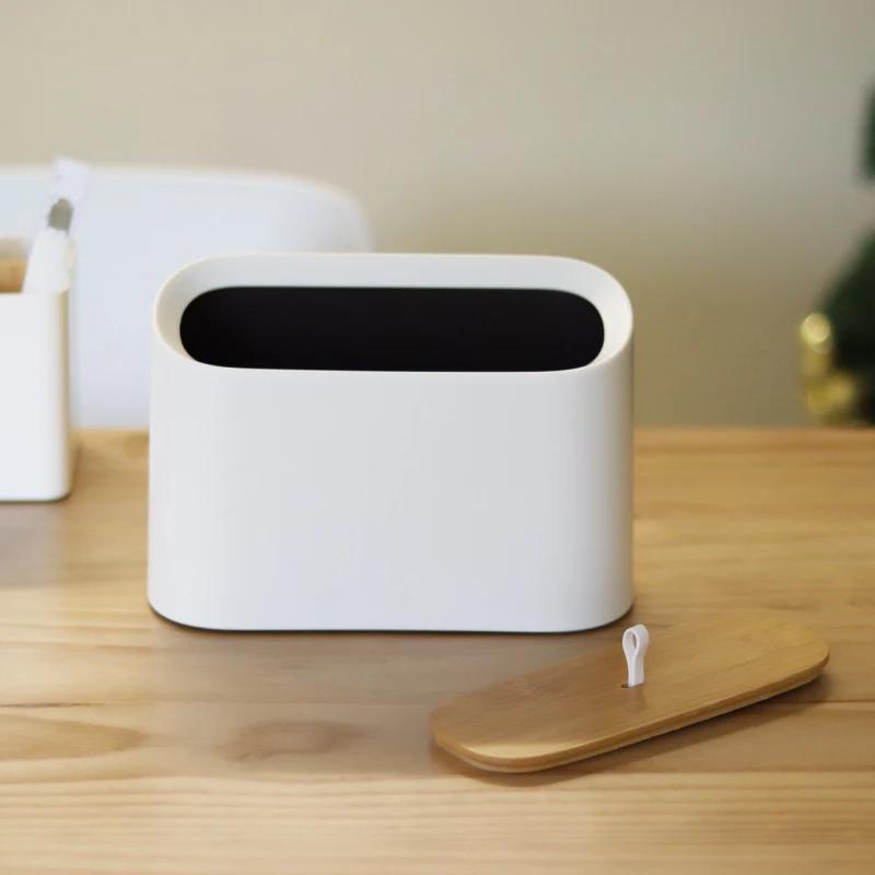Schreibtisch-Mülleimer Wohnzimmer Sortier-Aufbewahrungseimer Haushalt Küche Müll mit Deckel Bambusabdeckung Schlafzimmer Mini Papierkorb
