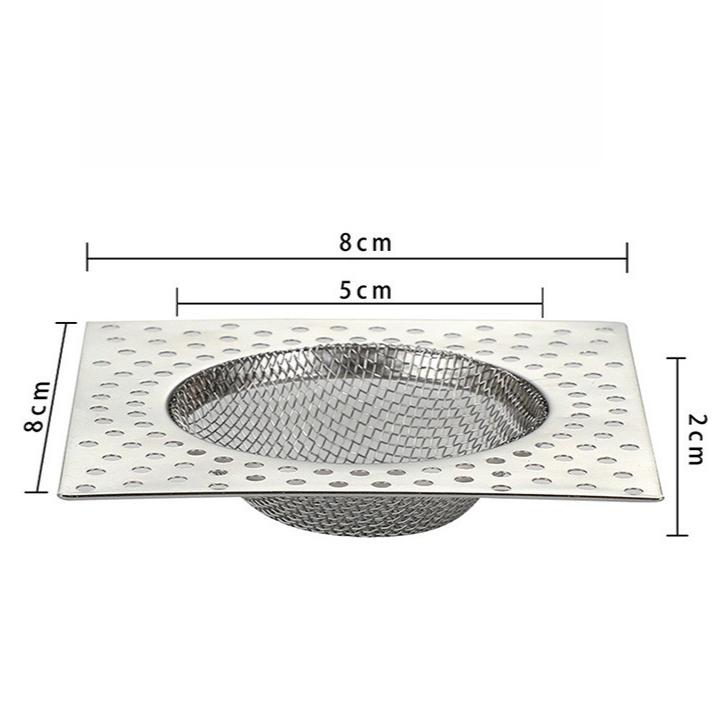 Square Stainless Steel Drain Strainer, Bathroom and Toilet Drain Anti-Clog Cover, Kitchen and Toilet Hair Filter Drain Mesh