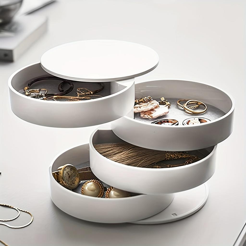 Elegant Rotating Multi-Tier Desktop Organizer with Lid - Perfect for Jewelry, Cosmetics and Hair Accessories Storage