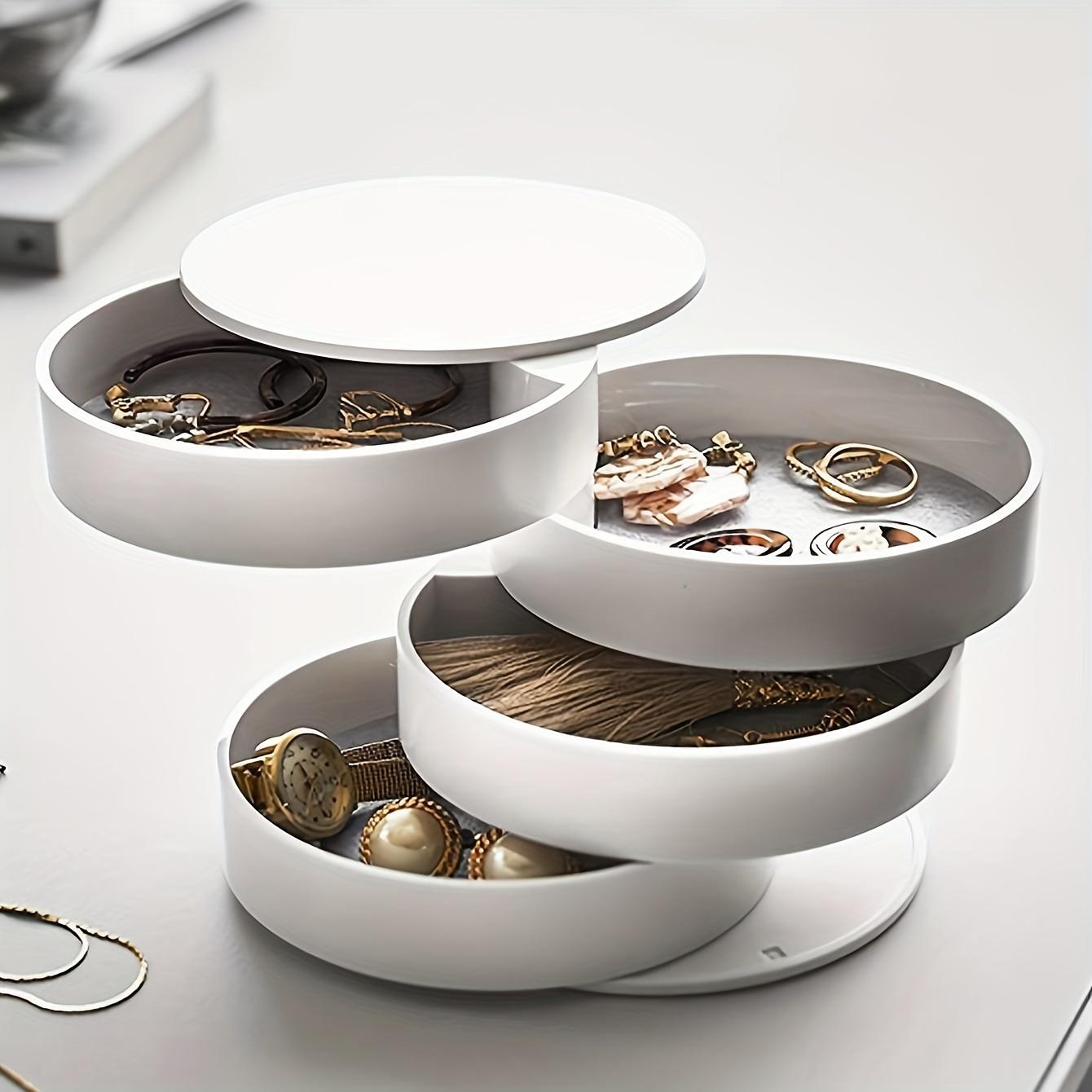 

Elegant Rotating Multi-Tier Desktop Organizer with Lid - Perfect for Jewelry, Cosmetics and Hair Accessories Storage