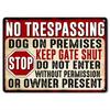 Blechschild BETRETEN VERBOTEN Hund vor Ort Tor geschlossen halten STOP Ohne Erlaubnis nicht eintreten Besitzer anwesend Metallwandplakette Vint