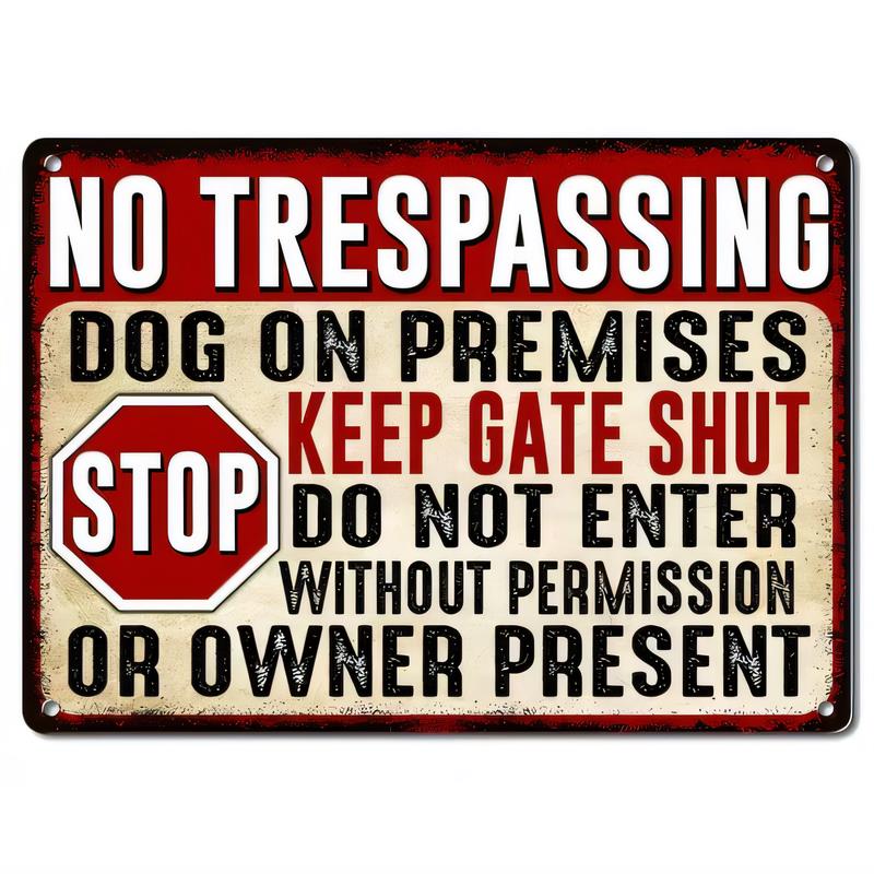 Blechschild BETRETEN VERBOTEN Hund vor Ort Tor geschlossen halten STOP Ohne Erlaubnis nicht eintreten Besitzer anwesend Metallwandplakette Vint