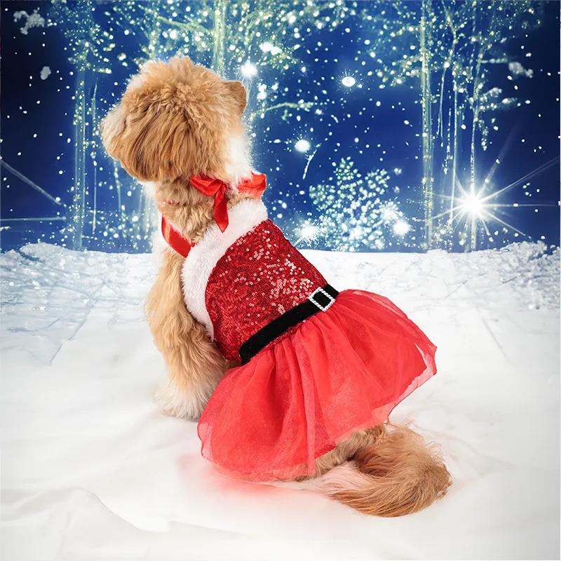 Weihnachts-Hund Zeremonielles Kleid Funkelndes Netzkleid Party Abendkleid Hochzeitsrock Hund Katze Prinzessin Neujahrsdekorationen