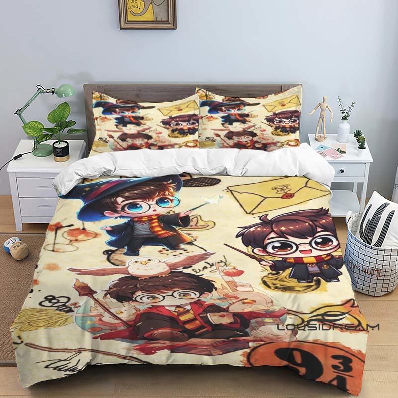 3D-Printed "Chibi-Style" Harry Potter Bedding Set (Duvet Cover & Pillowcases)—Perfect for Decorating Boys' and Girls' Bedrooms.1