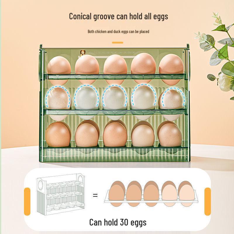 Automatic Flip Egg Storage Box - Kitchen Egg Tray & Duck Egg Holder for Refrigerator Side Door