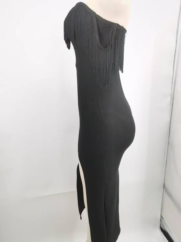 Elegant Tassel Waist-Cinching Bandage Evening Dress for Women