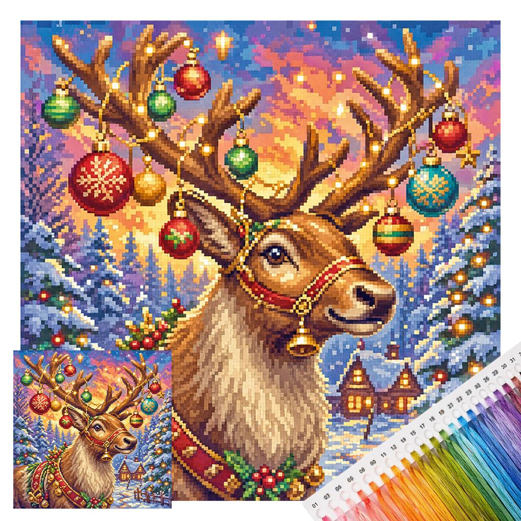 Christmas Full 11CT 3 Strands DIY Stamped Embroidery Needlepoint Starter Kits for Beginners Adults Home Wall Decor 15.75x15.75in