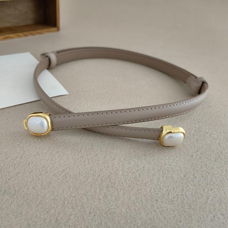 Fashionable Women Leather Belt With Pearl Metal Buckle For Office Gift Weekend
