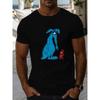 Men'S Short-Sleeve T-Shirt with a Blue Long-Nosed Creature And Red Ant Pattern for Summer Casual Wear, Plus Size