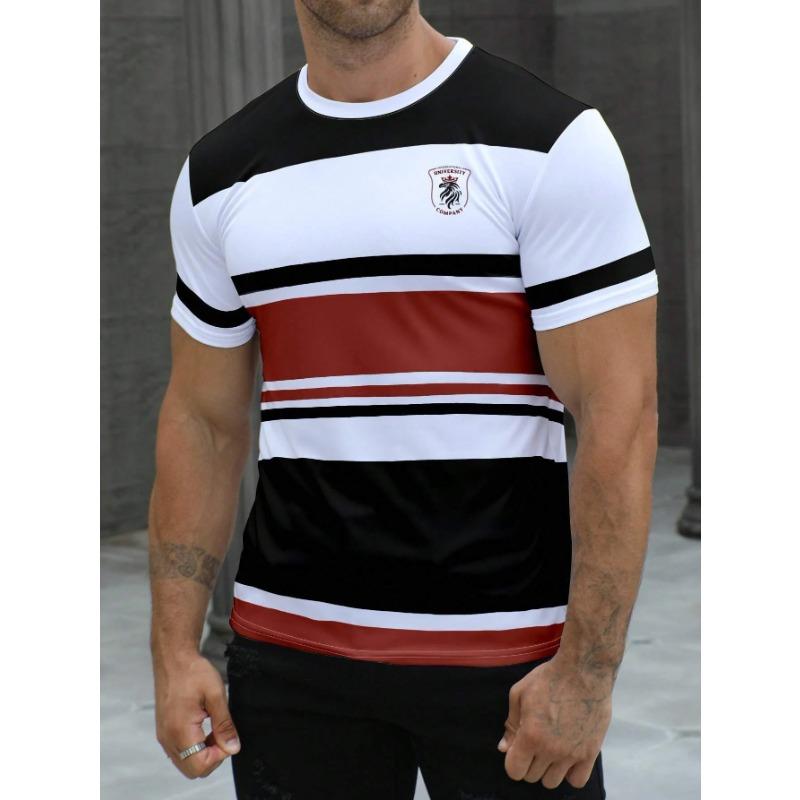 Summer Round Neck 3D Print Striped Pattern Top Fashionable Casual Classic Simplicity Short Sleeved Men's T-shirts