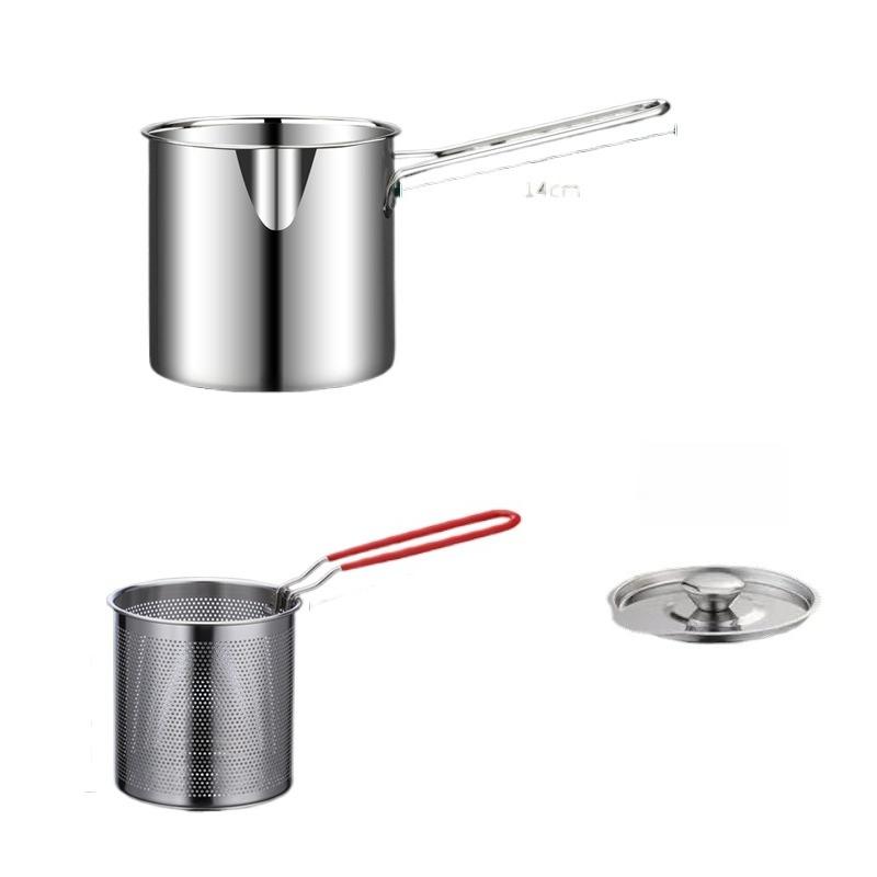Frying Pan Set Japanese Deep Oil-saving Fryer 304 Stainless Steel High Temperature Kitchen Tempura Chicken Basket Cooking Tools 1 set