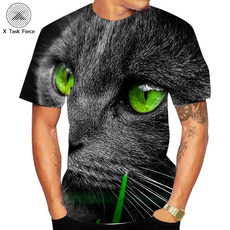 Summer Round Neck 3D Cat Printed Top Fashionable Casual Short Sleeved Men's T-shirts