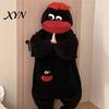 Warm Plush Onesie Funny Wearable Big Mouth Pajamas for Kids, Adults, Soft Kids Sleepwear Fleece Cozy Home Loungewear, Hooded One-Piece Jumpsuit Dress