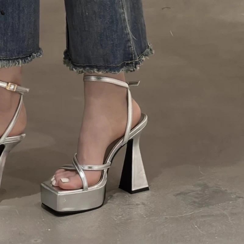 Fashion Women Shoes Summer High Heel Sandals Narrow Band Platform Women Sandals Shoes Fashion Open Toe High Heel Party Dress Ladies Shoe