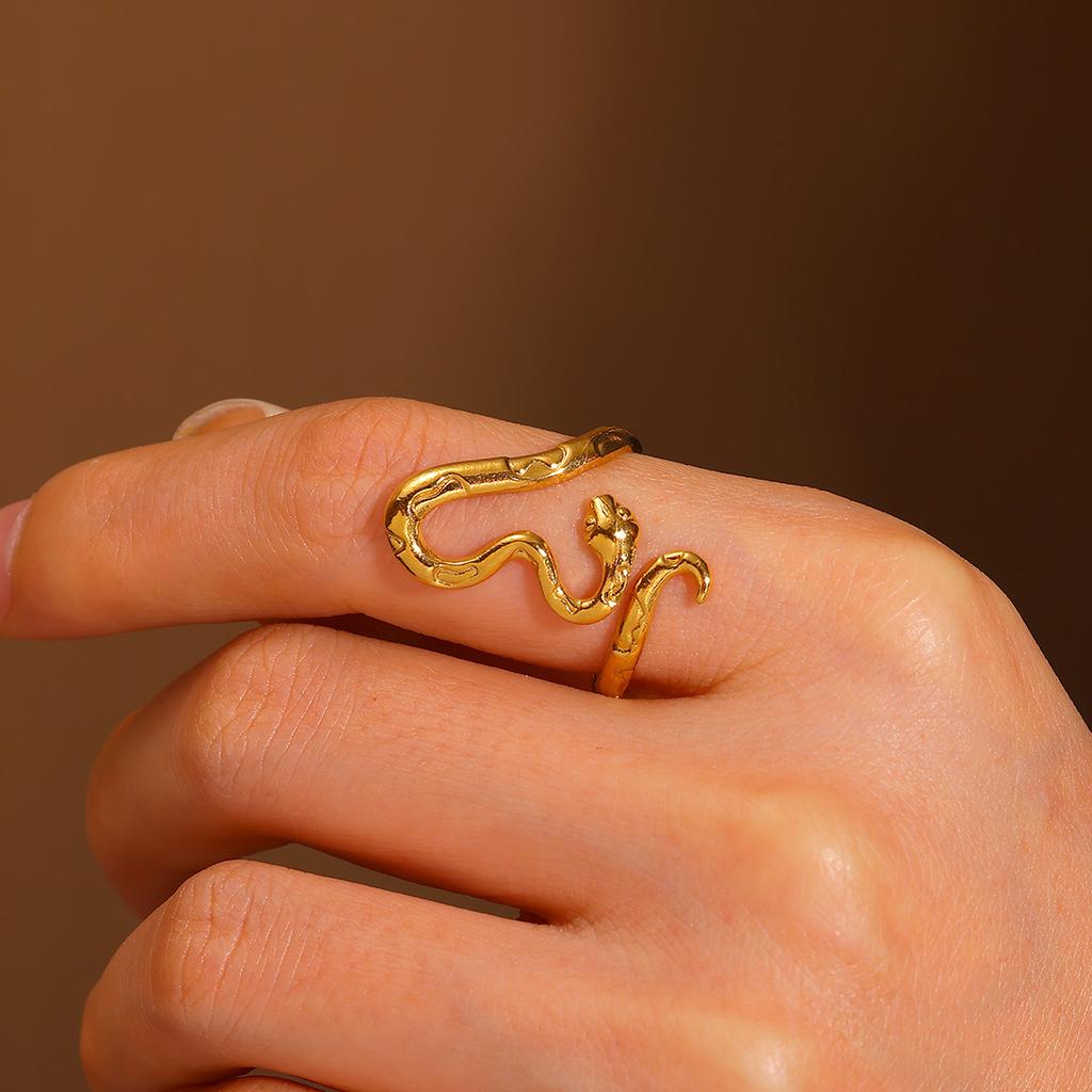 Punk Snake Rings For Women Unisex Gold Color Irregular Coiled Curved Snakes Ring Stainless Steel Waterproof Jewelry Party Gifts