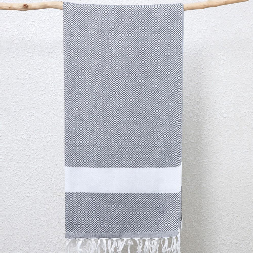 Woven Poly Cotton Solid Color Large Bath Towel Turkish Beach Blanket Cotton Linen Blend Geometric Diamond Pattern