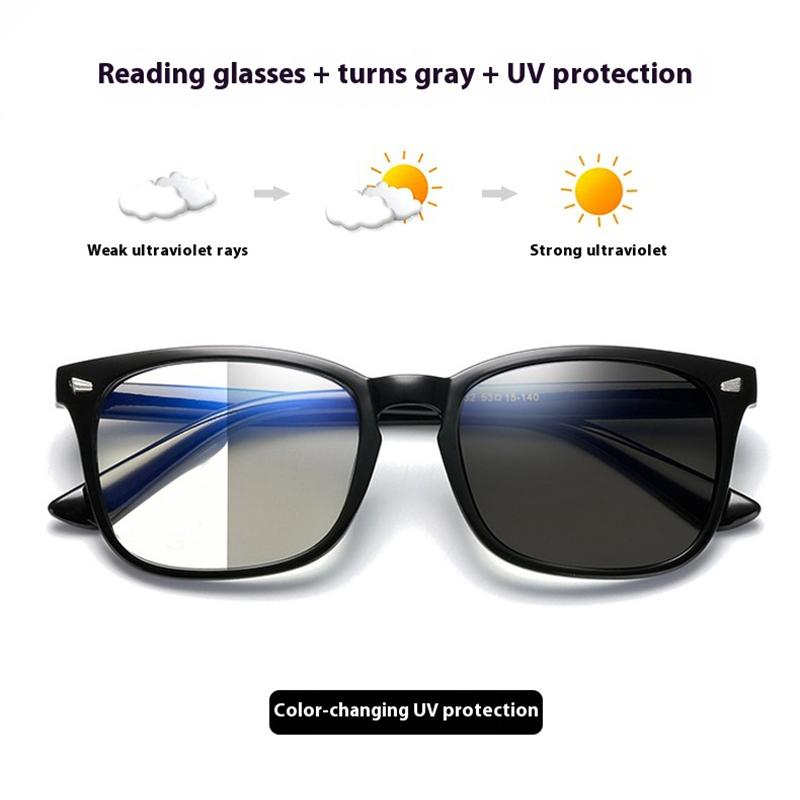 Classic Square Photochromic Reading Glasses for Men Women Retro Black Presbyopic Anti Blue Light Eyewear