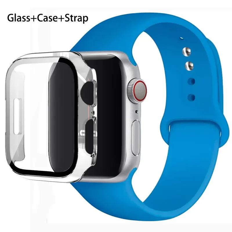 Szkło + etui + pasek do zegarka Apple Watch 44 mm 45 mm 42 mm 41 mm 40 mm 38 mm Silikonowy pasek do zegarka Bransoleta iWatch seria 8 9 7 6 5 4 3 SE
