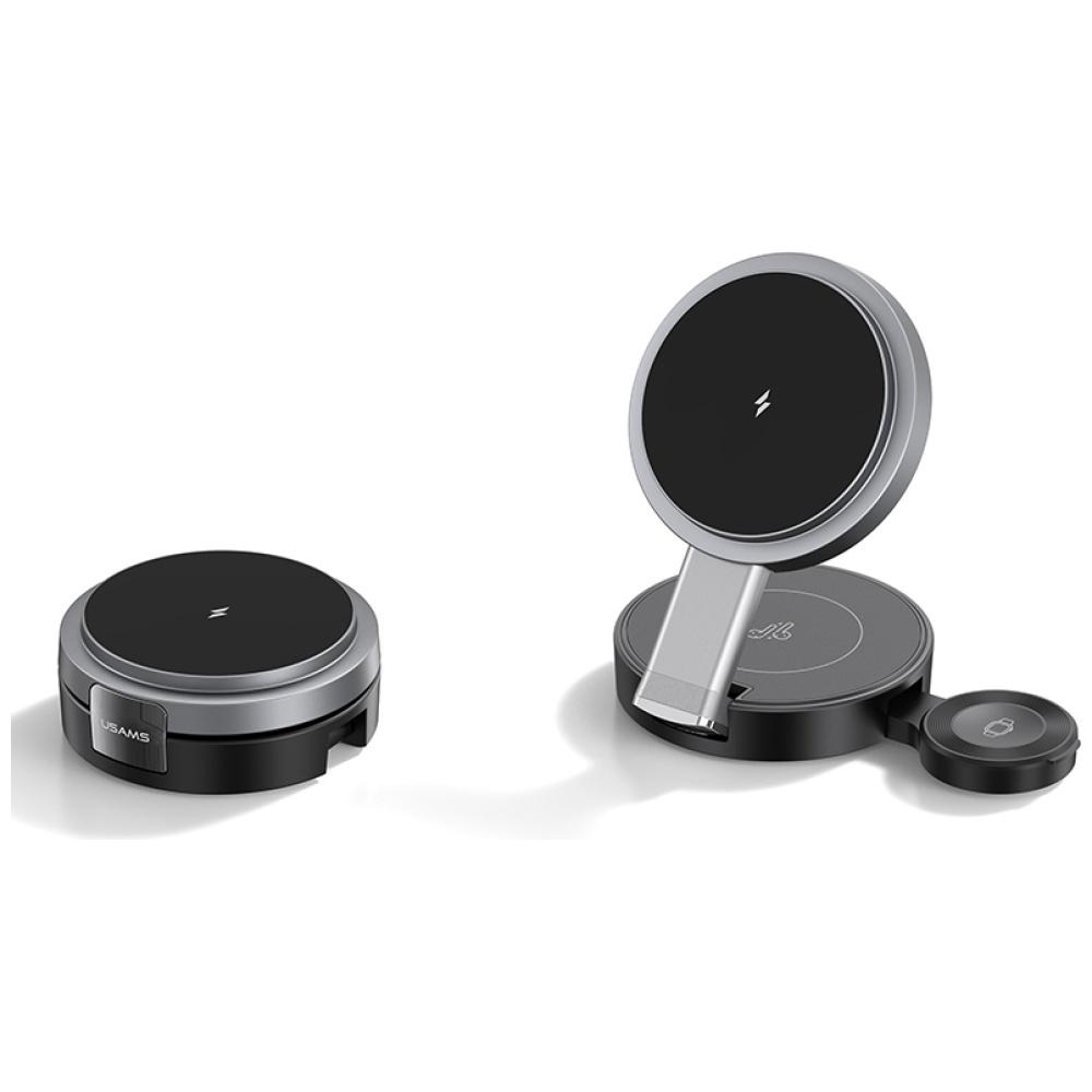 USAMS Faltbares 3-in-1 Induktives Ladegerät 15W für Handy/Apple Watch/Kopfhörer CD234WXC01 (US-CD234)