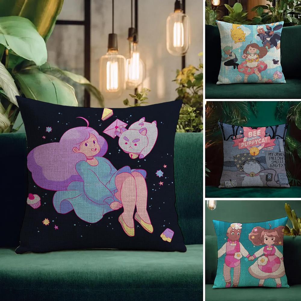 Anime Bee and PuppyCat Cushion Cover Natural Linen Pillowcase Set AllinOne Decor Cushion Cover for Sofa Bedroom Chair