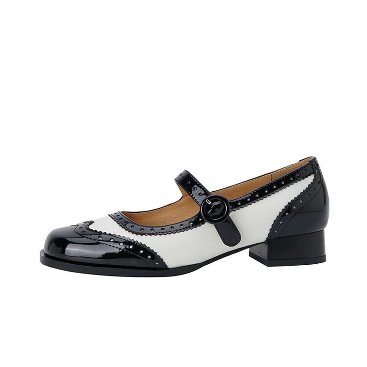 

Fashion NEW Spring/Autumn Shoes Women Square Toe Chunky Heel Mary Janes Mixed Color Women Pumps Patent Leather Shoes Classics High Heels 39 чёрный