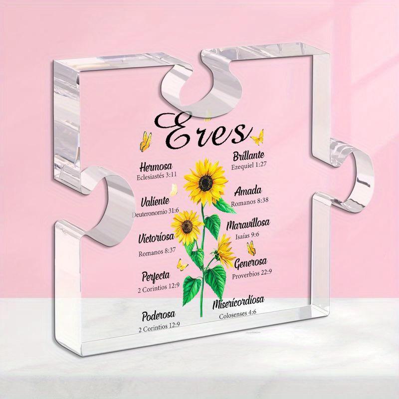 

Spanish Christian Acrylic Puzzle - Contemporary Inspirational Bible Verse Gift with Sunflower & Butterfly Design, Scripture Wall Art, Office Decorati 10*10cm