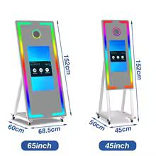 Spedizione UE di photo booth a specchio da 65 pollici, photo booth a specchio selfie portatile, terminale self-service cornice foto LED touchscreen