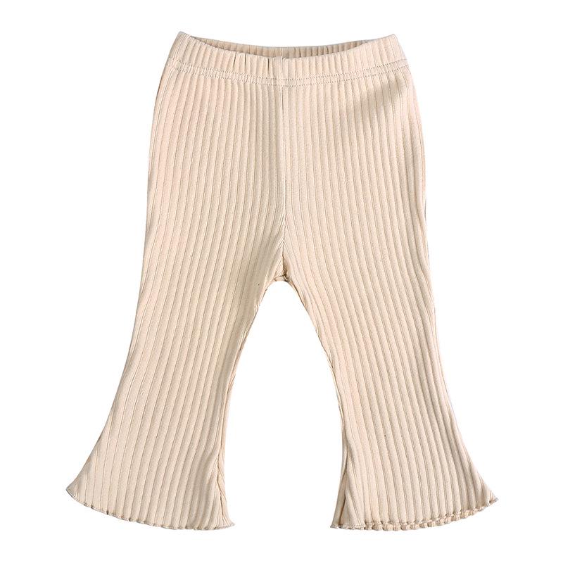 Children's Spring Summer Ribbed Flare Pants - Solid Color Elastic Casual Wear for Baby Girls and Toddlers