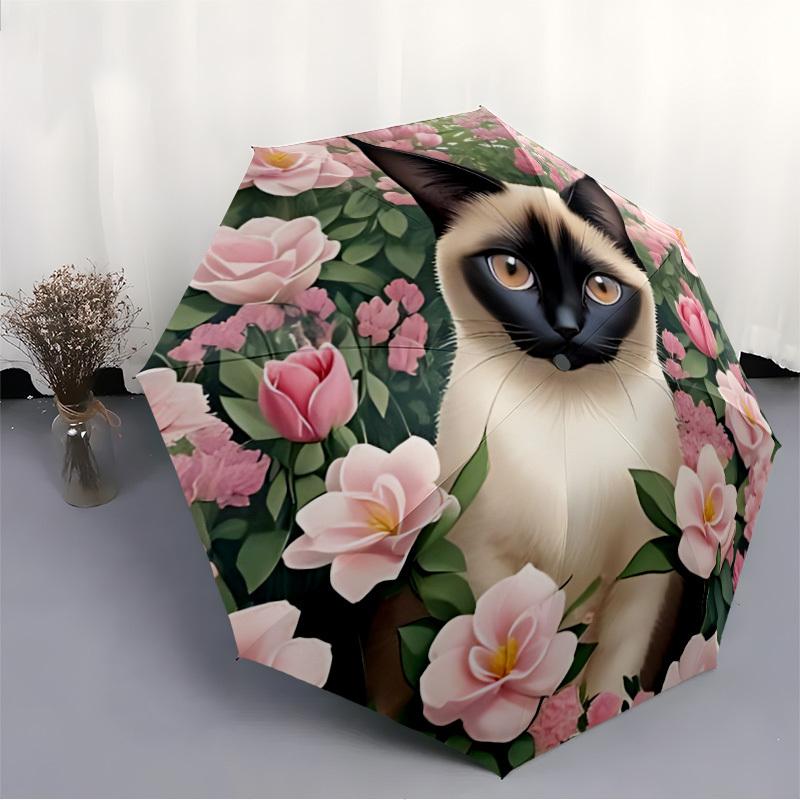 1pc Cat Floral Print Automatic Open/Close Umbrella - Compact Travel Umbrella, Gift for Birthdayyy251208147