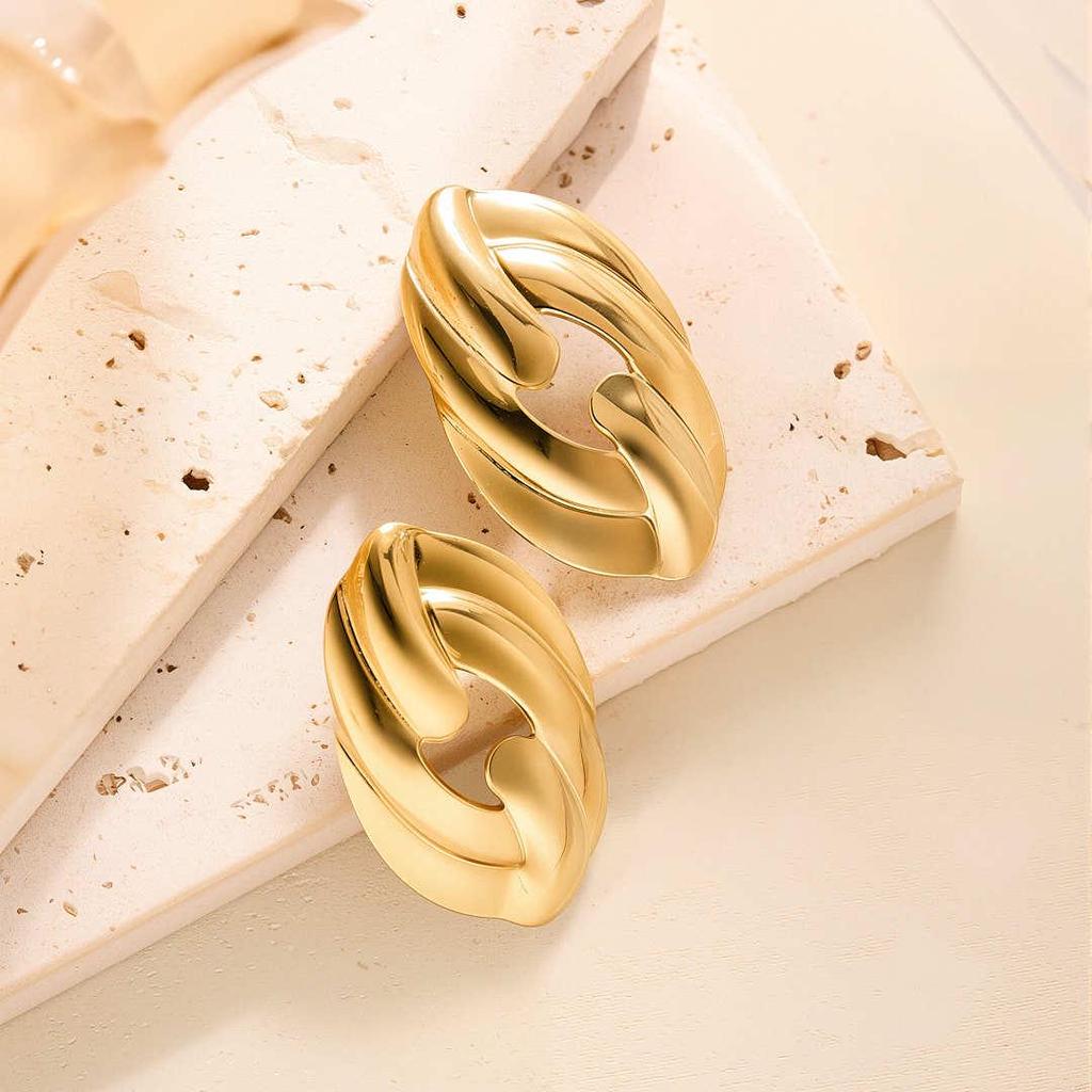 Geometric Irregular 18k Gold Titanium Steel Earrings for Women